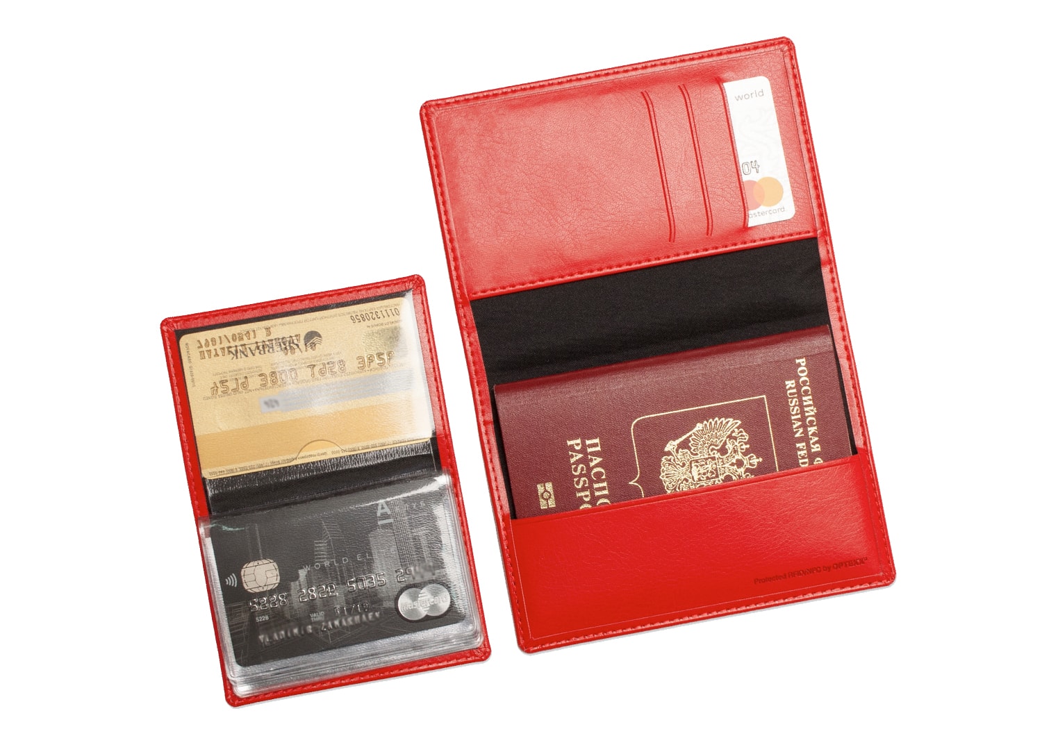 картинка Красный RFID комплект. Обложка для паспорта "Мика" + картхолдер "Чарли"  от магазина optexx-shop.ru